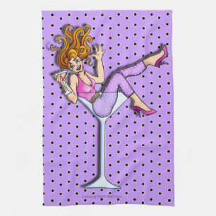 GIRL IN A MARTINI GLASS KITCHEN - BAR TOWEL (Lav)