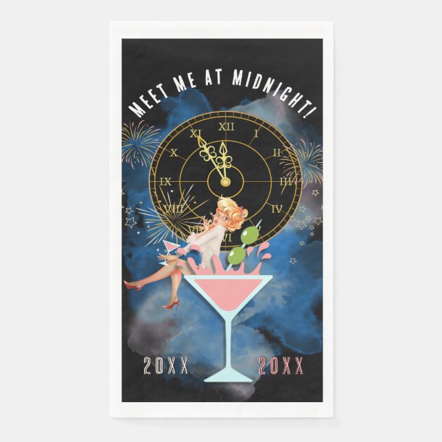 Girl in a Martini Glass New Year's Paper Guest Towels (Front)