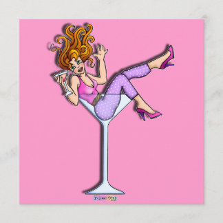 GIRL IN A MARTINI GLASS (Red) PARTY INVITATION