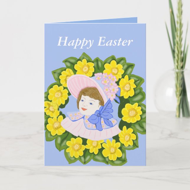Girl in a Victorian Easter Bonnet Editable  Card (Front)