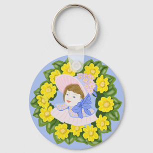 Girl in a Victorian Easter Bonnet feminine Keychain