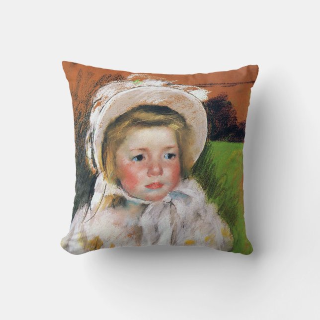 Girl in a White Bonnet, Mary Cassatt Throw Pillow (Front)