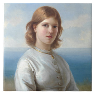 Girl in a White Silk Dress for Holy Communion Ceramic Tile