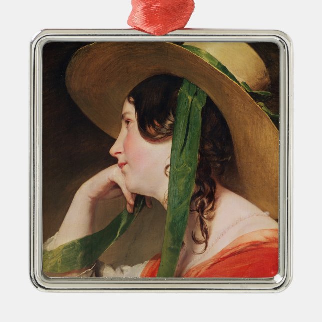 Girl in a Yellow Straw Hat, Metal Ornament (Front)