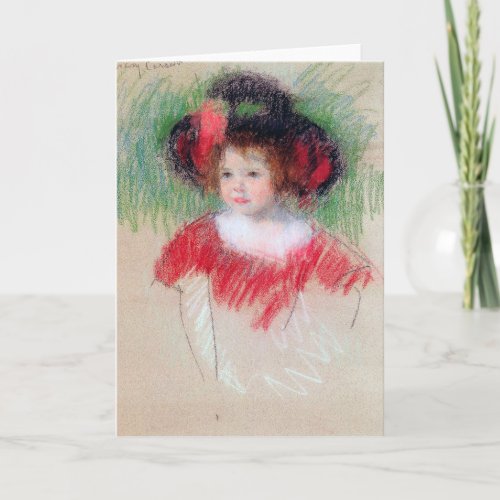 Girl in Big Bonnett and Red Dress Mary Cassatt Card
