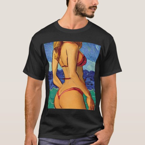 Girl in bikini van Gogh Sytle T_Shirt