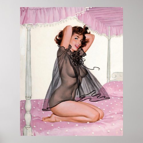 Girl In Black Negligee Vintage Pin Up Poster