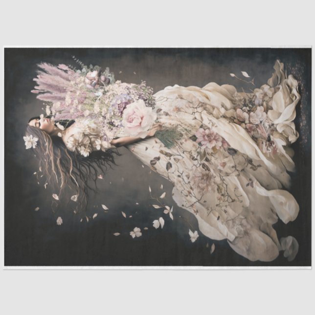 Girl in Bloom, humming bird & floral portrait Art Tissue Paper (Front)