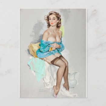 Girl In Blue  Brown & Bigelow Calendar Postcard by Pin_Up_Art at Zazzle