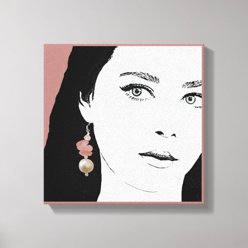 Girl in blush pearl earring fashion illustration canvas print