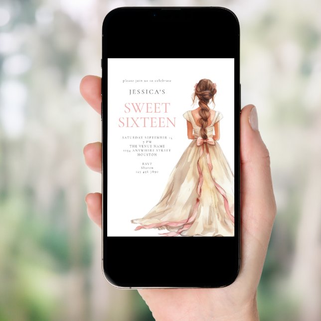 Girl in Blush Pink Gown Sweet 16 Birthday Party  Invitation (Front Digital)
