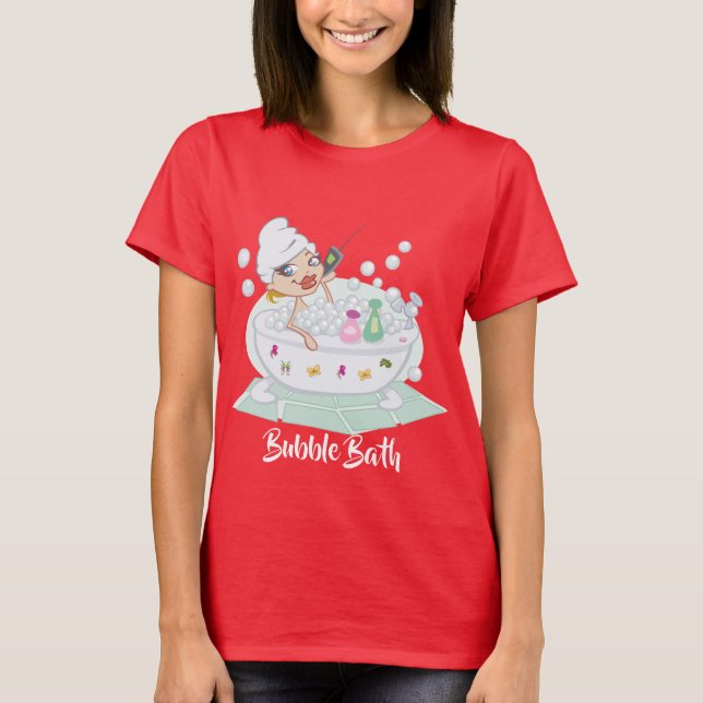 Girl In Bubble Bath Red T-Shirt (Front)