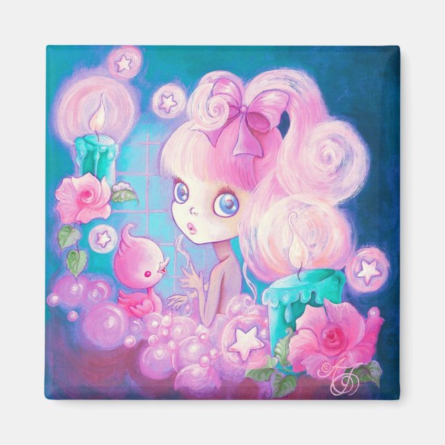 Girl in Bubblebath with Candles and Roses Magnet (Front)