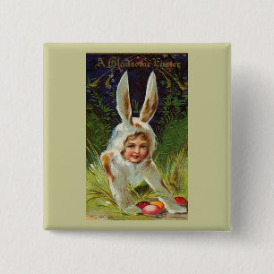 Girl In Bunny Costume Vintage Easter Button