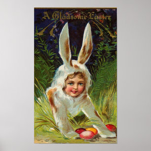 Girl In Bunny Costume Vintage Easter Poster