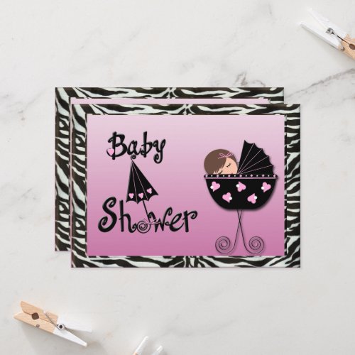 Girl In Crib Zebra Print Baby Shower Invitation
