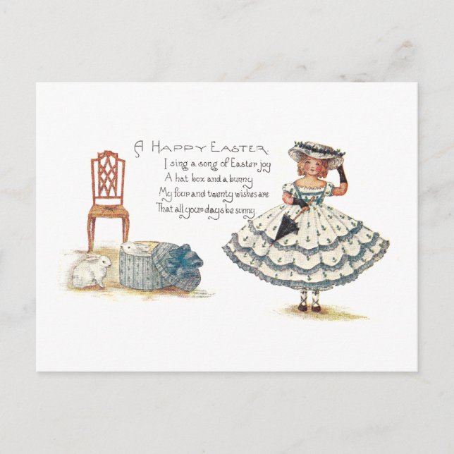 Girl in Easter Dress and Bunnies Holiday Postcard (Front)