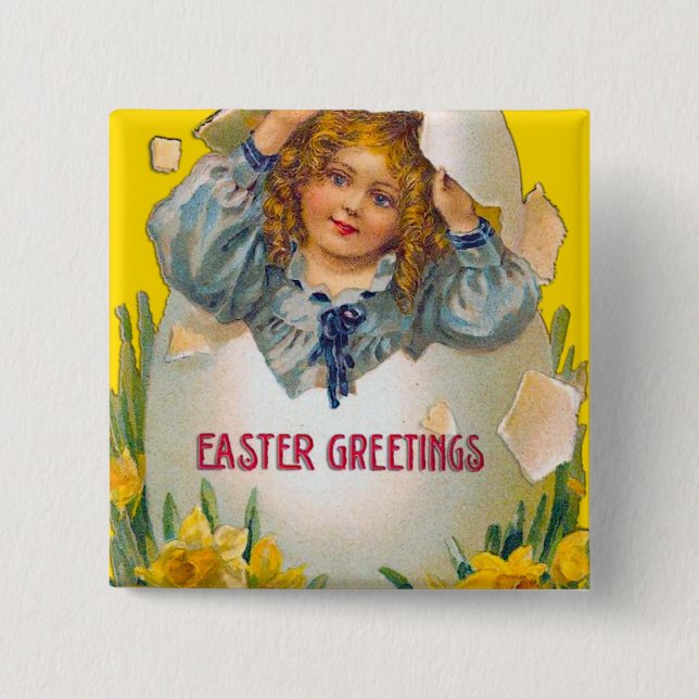 Girl in Egg Easter Button (Front)