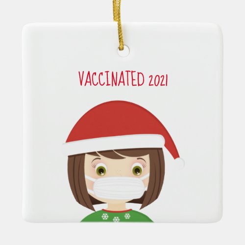 Girl in Face Mask Vaccinated 2021 Ceramic Ornament