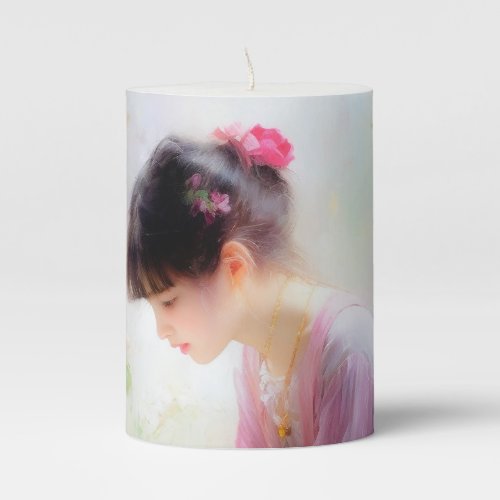 Girl in Flower Garden  Pillar Candle