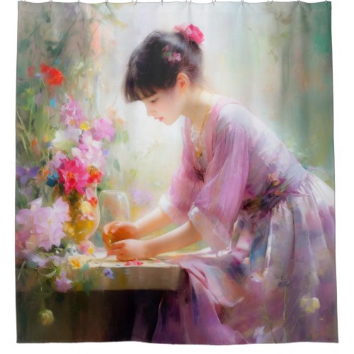 Girl in Flower Garden  Shower Curtain
