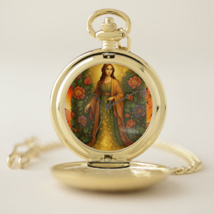 Girl in Garden Pocket Watch