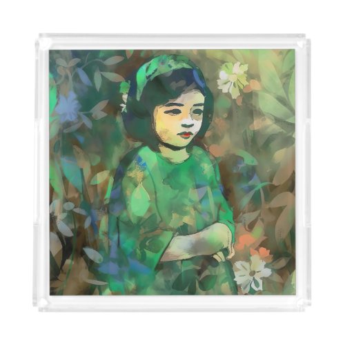 Girl in Green Dress Acrylic Tray