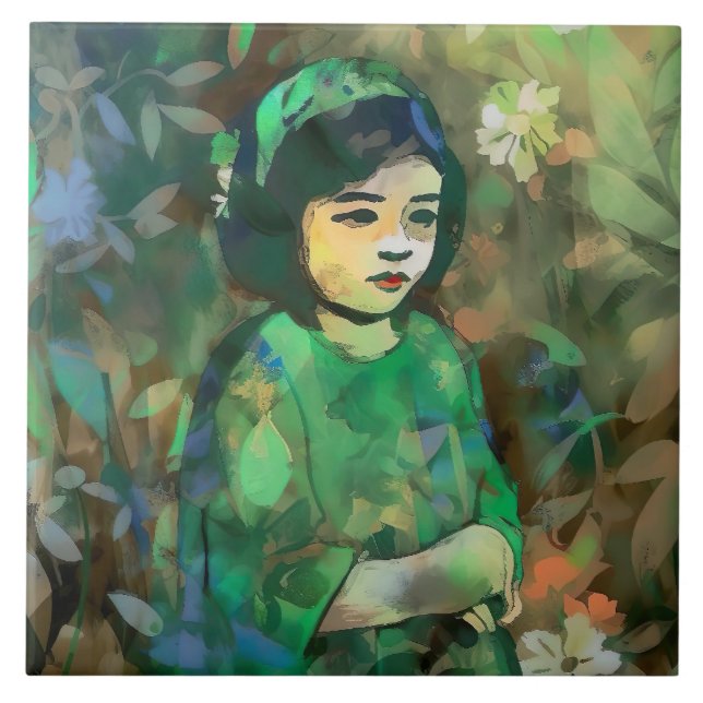 Girl in Green Dress Ceramic Tile (Front)