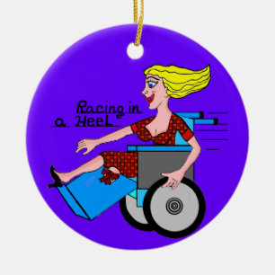 Girl in High Heel Wheelchair Amputee Ceramic Ornament