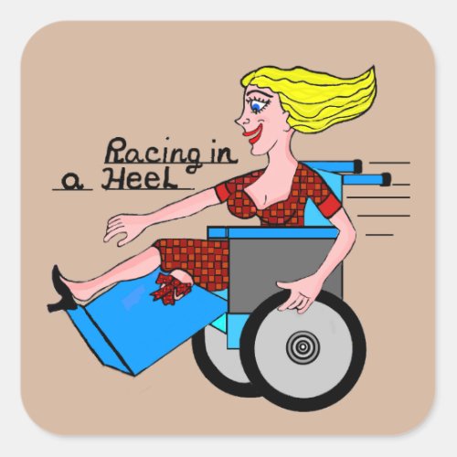 Girl in High Heel Wheelchair Amputee Square Sticker