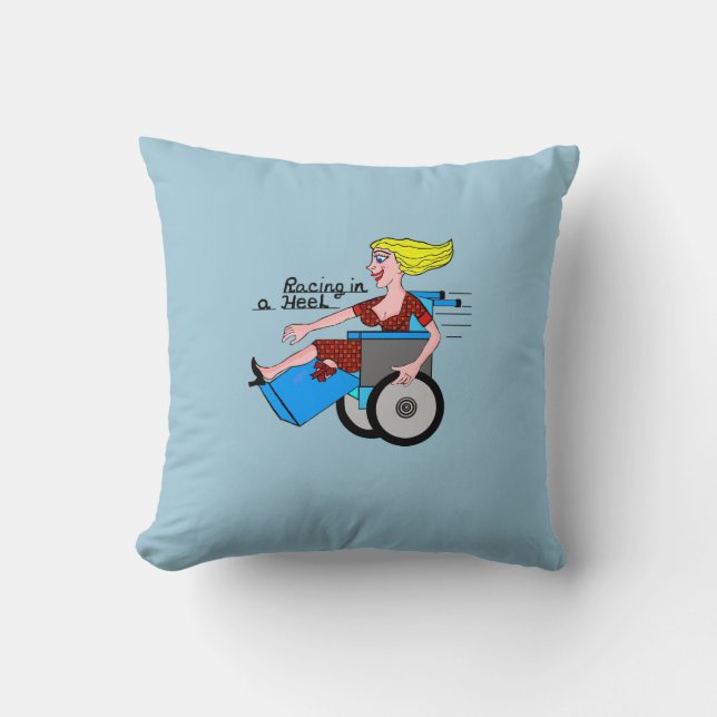 Girl in High Heel Wheelchair Amputee Throw Pillow (Front)