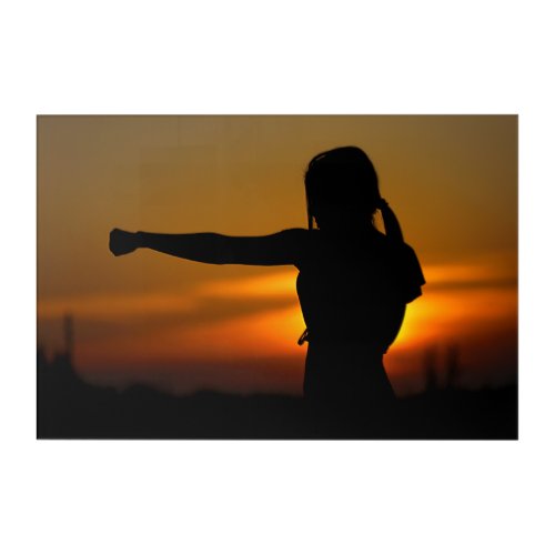 Girl in Karate Sunset Acrylic Print