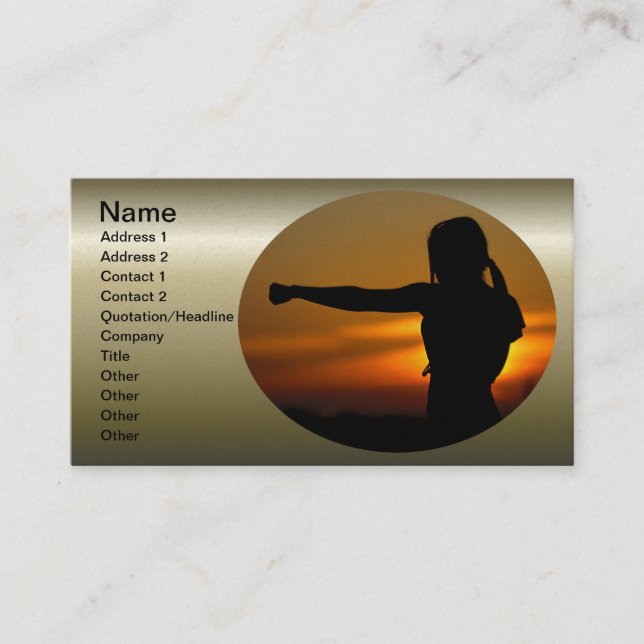 Girl in Karate Sunset Business Card (Front)