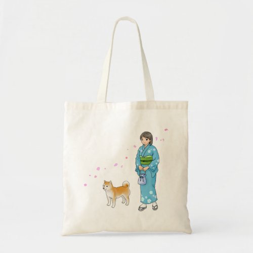 Girl In Kimono  A Shiba Inu Enjoying The Breeze Tote Bag