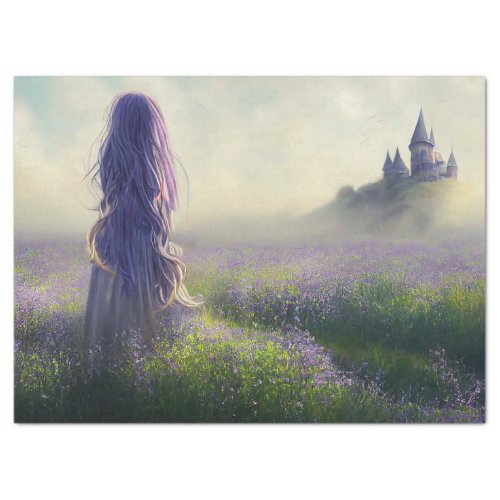 Girl in lavender field decoupage tissue paper
