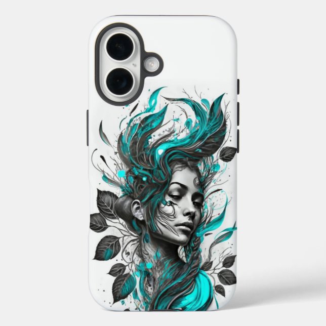 Girl in Leaves Artistic iPhone 16 case (Back)