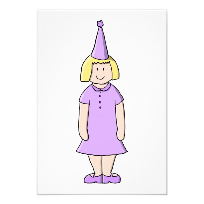 Girl in Lilac Color Birthday Party Outfit. Custom Invitation