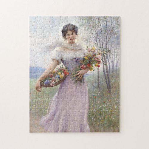 Girl in Lilac Colored Dress With a Flower Bouquet Jigsaw Puzzle