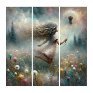 Girl In Meadow With a Dandelion Triptych
