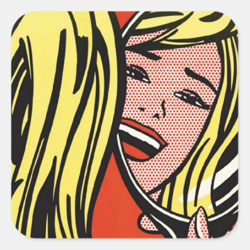 Girl In Mirror _ Lichtenstein _ Vintage Pop Art Square Sticker