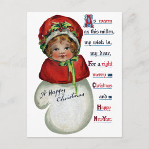 Girl in Mitten Vintage Christmas Holiday Postcard