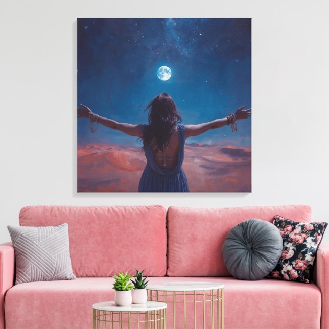 "Girl in Moonlight | Aesthetic Night Sky Wall Art (Insitu(LivingRoom))