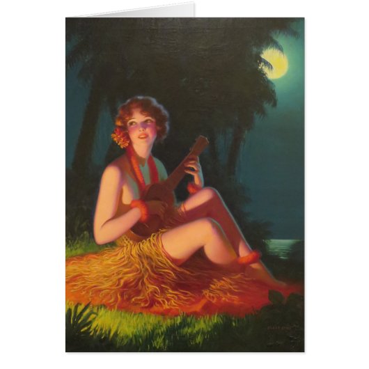 Girl in Moonlight with Banjo Ukulele Cards (Front)