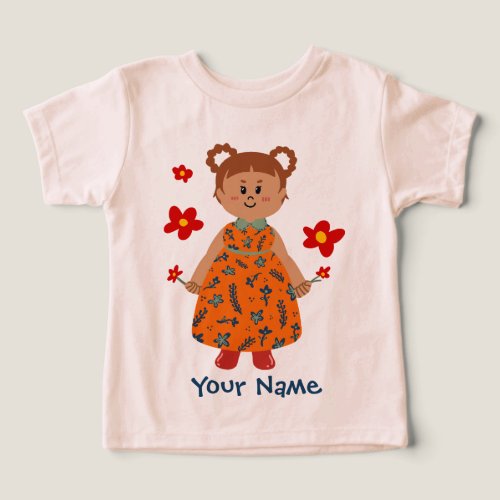 Girl In Orange Dress (Bunbraid) Custom Name Toddle Toddler T-shirt