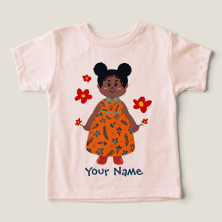 Girl in Orange Dress (Buns) Custom Name Toddler T- T-shirt
