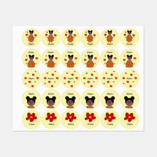 Girl In Orange Dress (Buns) Kids' Labels