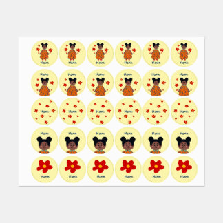 Girl In Orange Dress (Buns) Kids' Labels