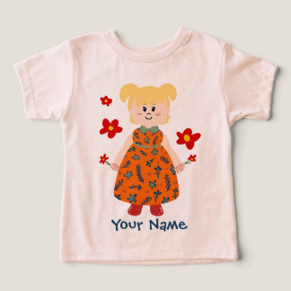 Girl In Orange Dress (Pigtails) Custom Name Toddle Toddler T-shirt