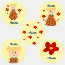 Girl In Orange Dress (Pigtails) Kids' Labels