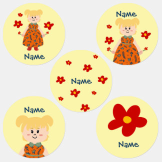 Girl In Orange Dress (Pigtails) Kids' Labels